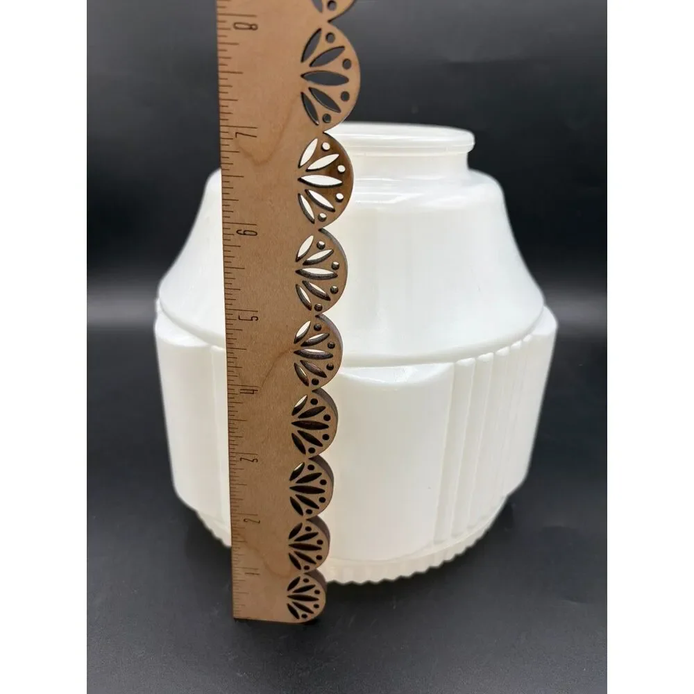 VTG Mid Century Art Deco Ribbed White Glass Ceiling Light Shade Skyscraper